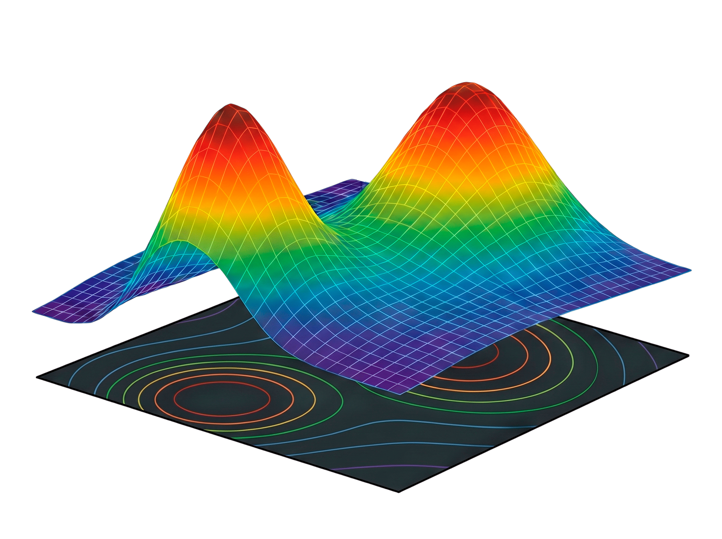Colorful three-dimensional scientific surface used as the main visual for SPDES / PSSDO.